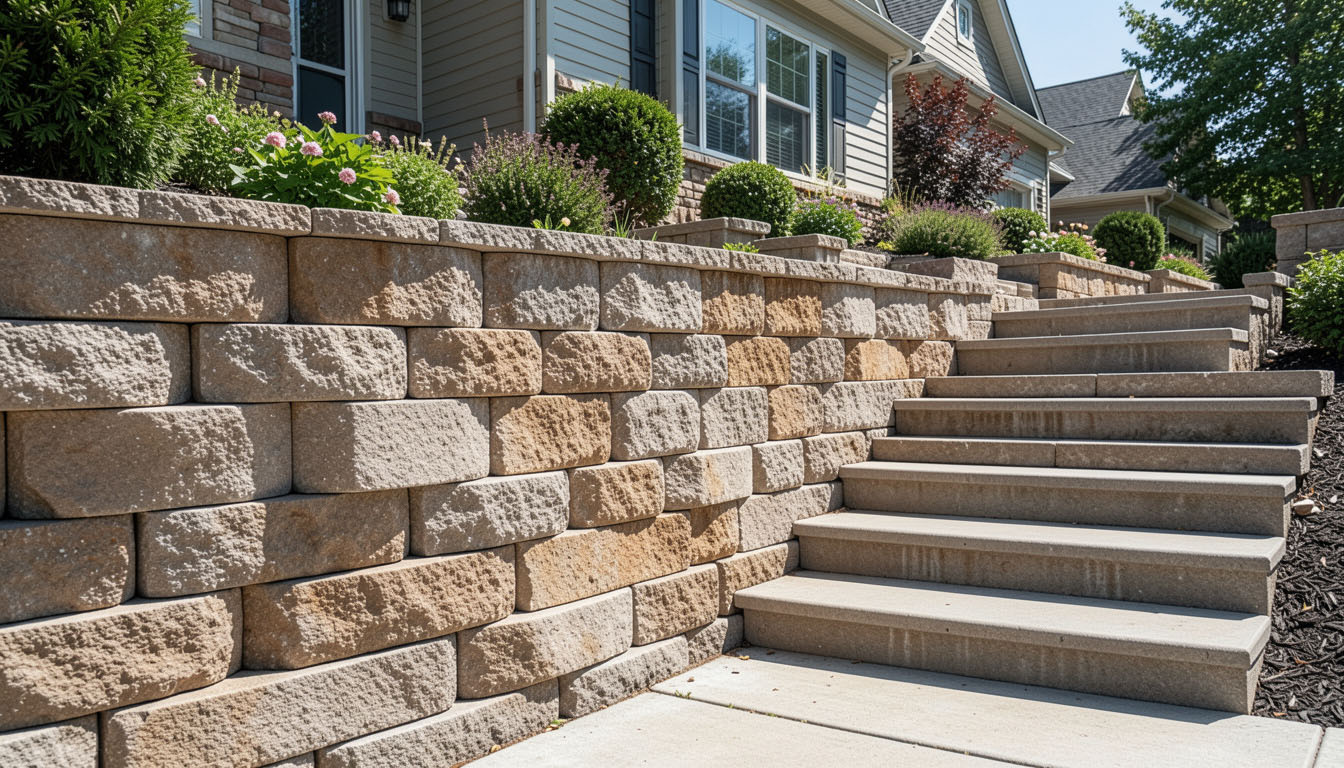 Close-up detail of hand-laid charcoal grey brick masonry wall with perfect mortar lines — side-lit to emphasize texture and depth, premium artisanal brickwork for a retaining wall and entry steps